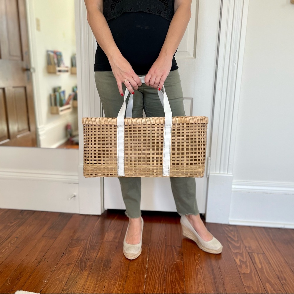 Woven Rattan Tote Bag with Leather Straps from Bali (new)